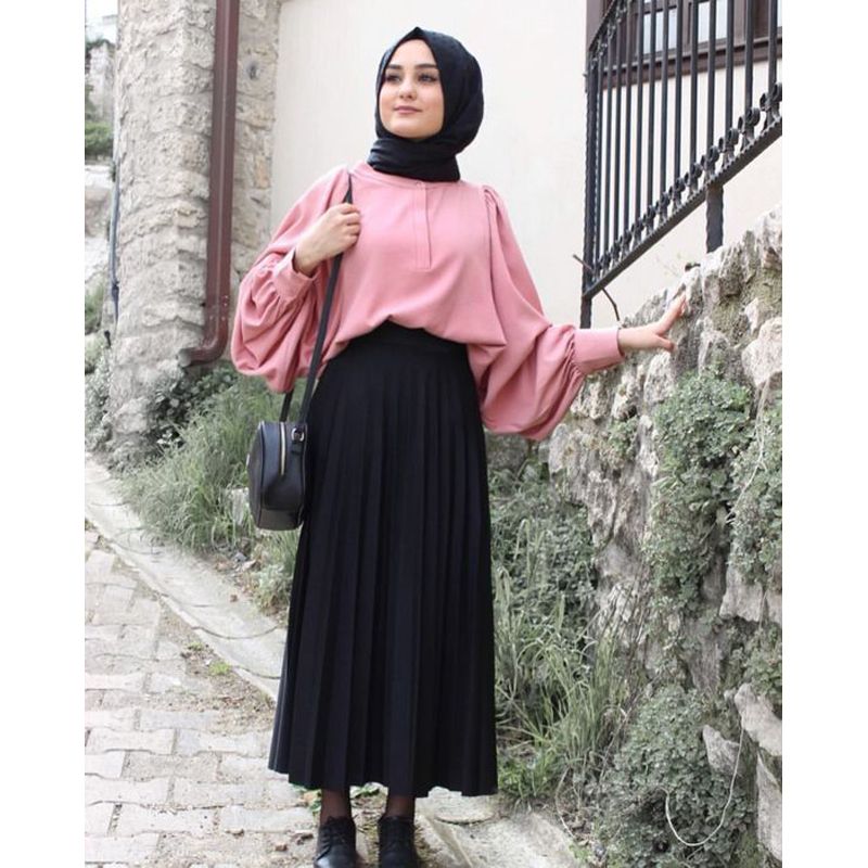 pink tops and black skirt for women