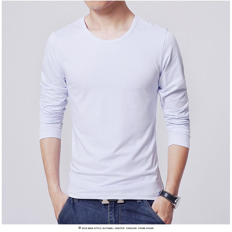 Men's T-Shirts Long Sleeve Slim Men T-Shirt Young Man Pure Color Tops Tees Shirt O-Neck For Male Boys Tshirt