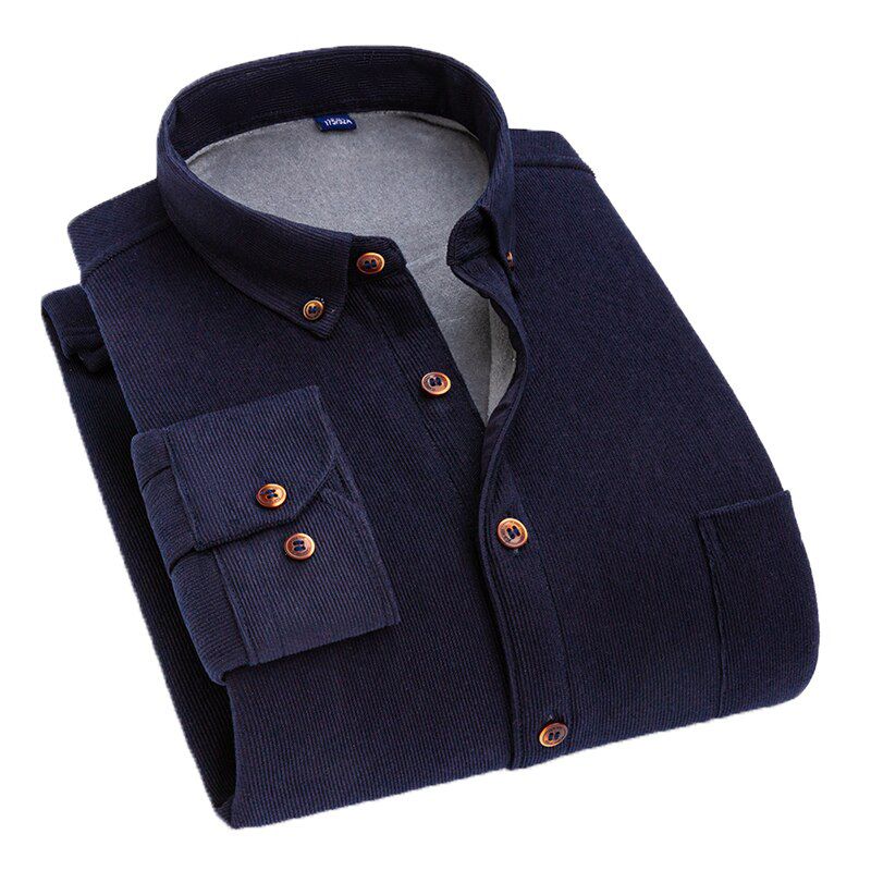 Aoliwen Large Size Solid Color Casual Warm Shirts Men Warm Clothes Men Long Sleeve Wrinkle Resistant Plus Velvet Padded Shirts