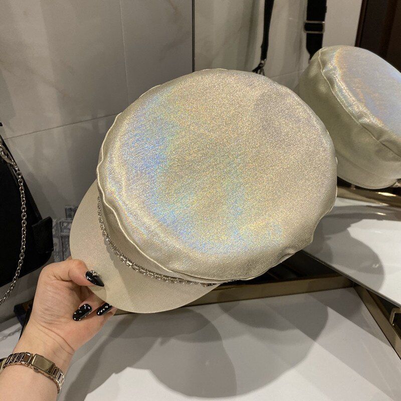 2020 woman's diamond chain decoration Fashionable artificial leather hat circumference