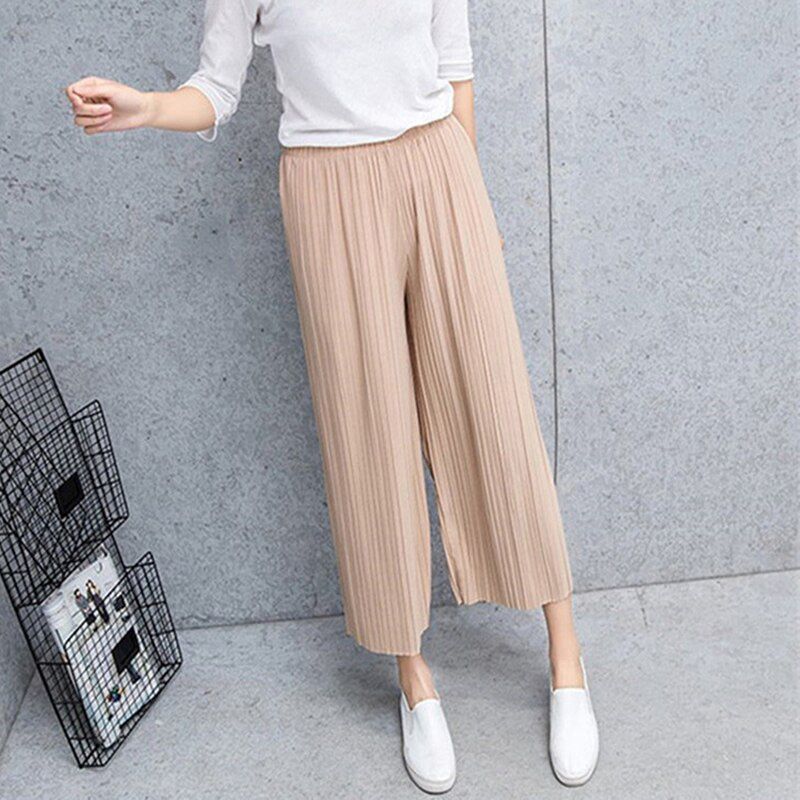 Fold Pleated Pants Women's Trousers For Women Bottoms Spring Summer Casual Pant Mid Waist Wide Leg Pants Female Pantalon Mujer