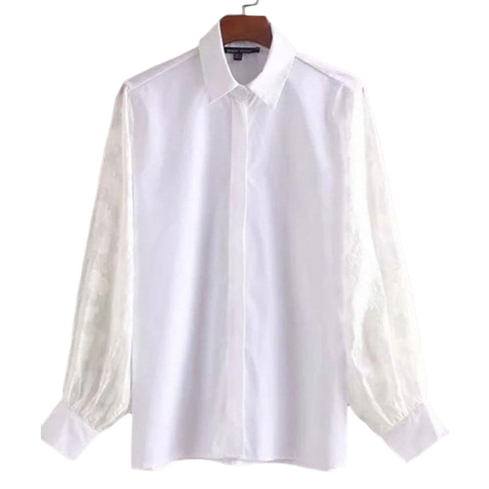 Women Mesh Sleeve Shirt Long Sleeve Shirt for Women Turn-down Collar Shirt Women's Solid Color Shirt