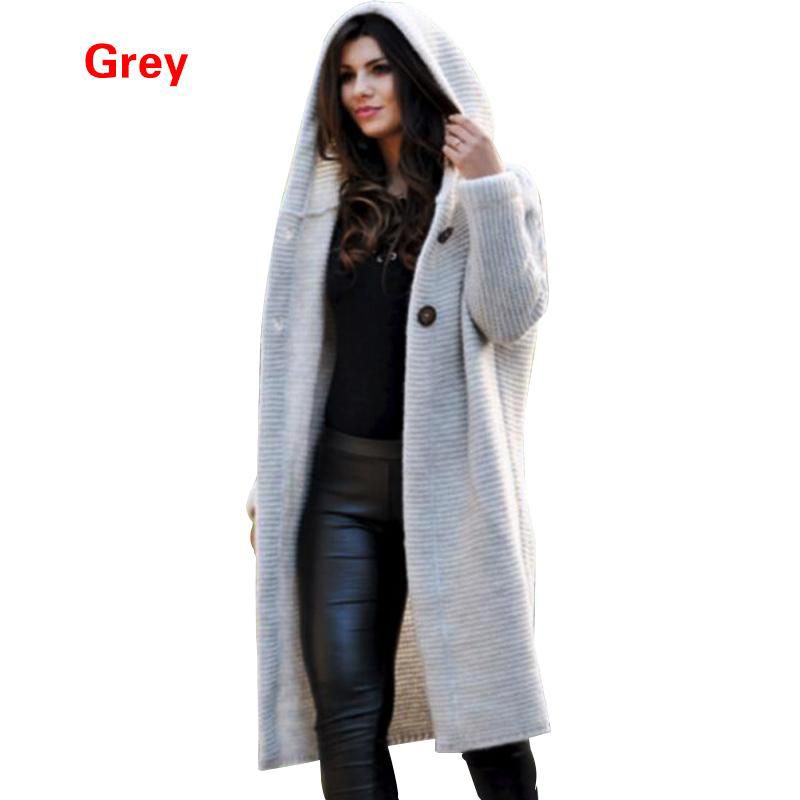 OIMG Autumn Winter Women Solid Cardigan Long Hooded Sweater Coat Female Casual Knitted Long Streetwear Coats Plus Size 5Xl