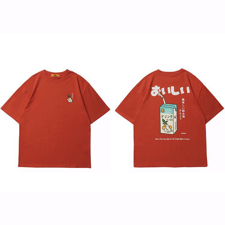 Hop Tshirt Men Japanese Kanji Letter Drink Print Embroidery T Shirt Streetwear Harajuku Summer Short Sleeve T-Shirt