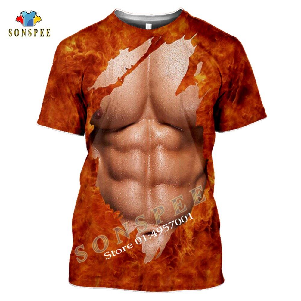 SONSPEE Chest Hair Muscle Sf Print T-shirt Monkey Face Funny Harajuku Casual Short-sleeved Oversized Men's Women's Tops