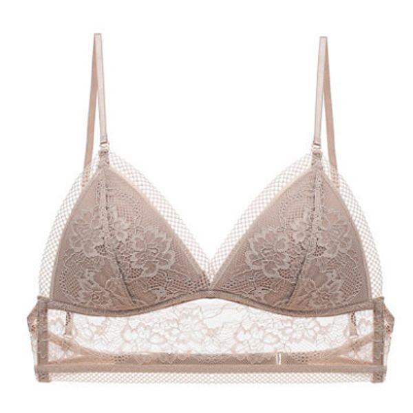 Women's Underwear Small Chest Low Back Bra Lace Mesh Thin Bras Soft Seamless Female Underwear Backless Padd Bralette