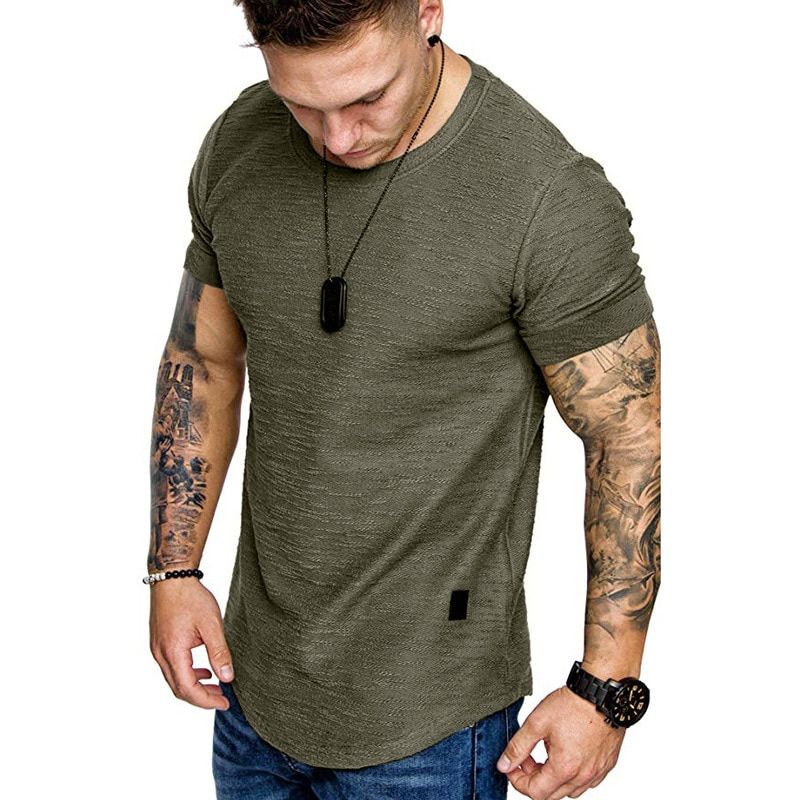 Men's T-shirt Slim Fit O-neck Short Sleeve Muscle Fitness Casual Hop Cotton Top Summer Fashion Basic T-shirt Large Size