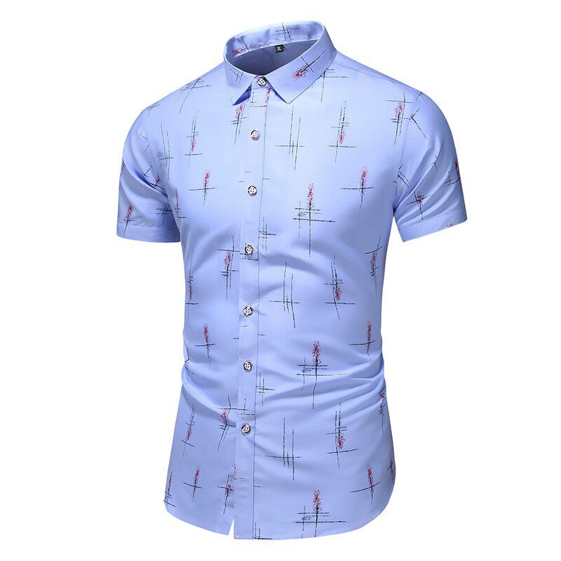 Summer breathable cotton Men Slim Printed Hawaiian vacation Short sleeve shirts male Office casual work shirt Plus Size 7XL