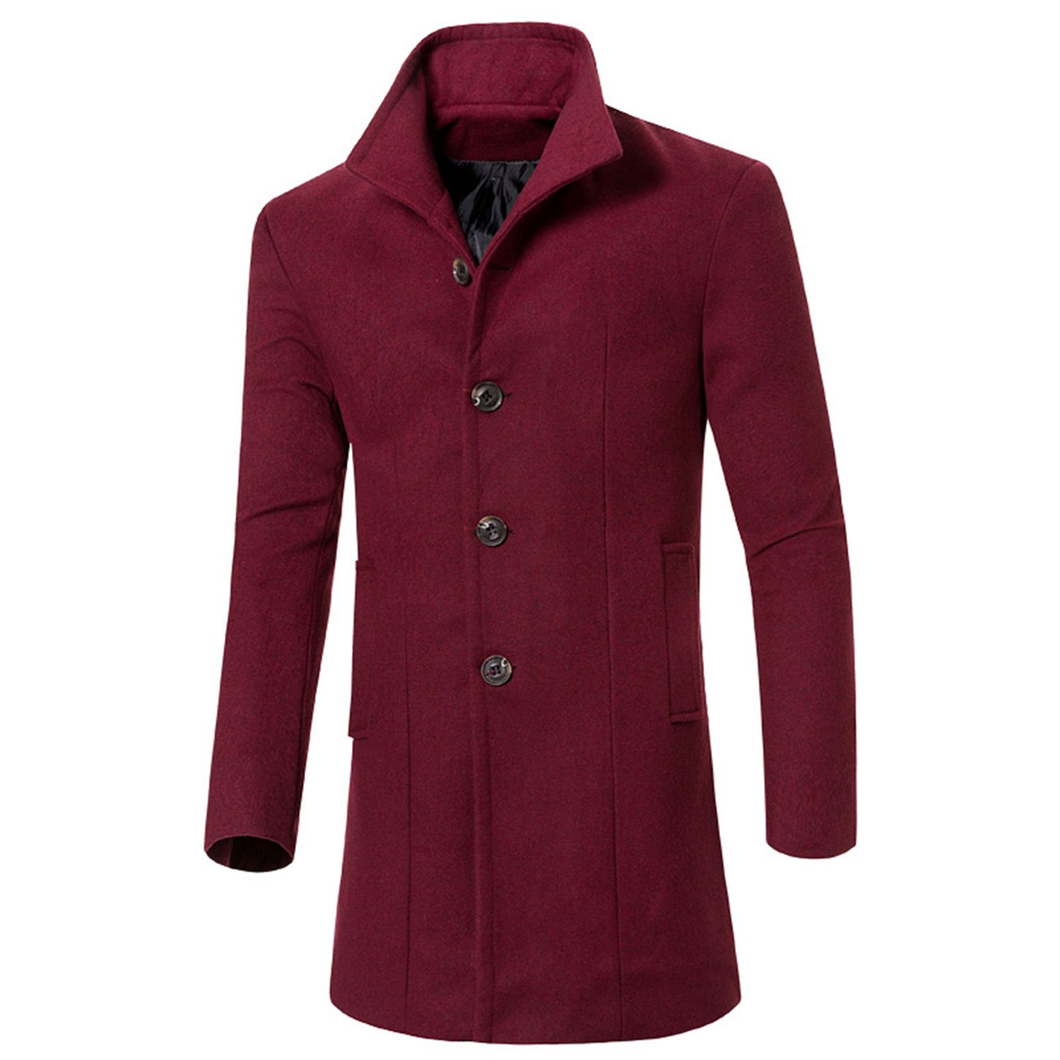 Men Jket Regular Sleeve Warm Lapeld-Length Windbreaker
