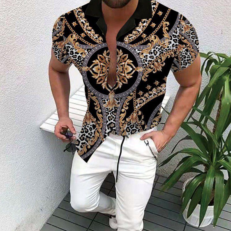 Men Shirt 2021 Summer  Men Printed Shirt Trend Cardigan High-end Short Sleeve Monogram Brand Men Shirt CS-23