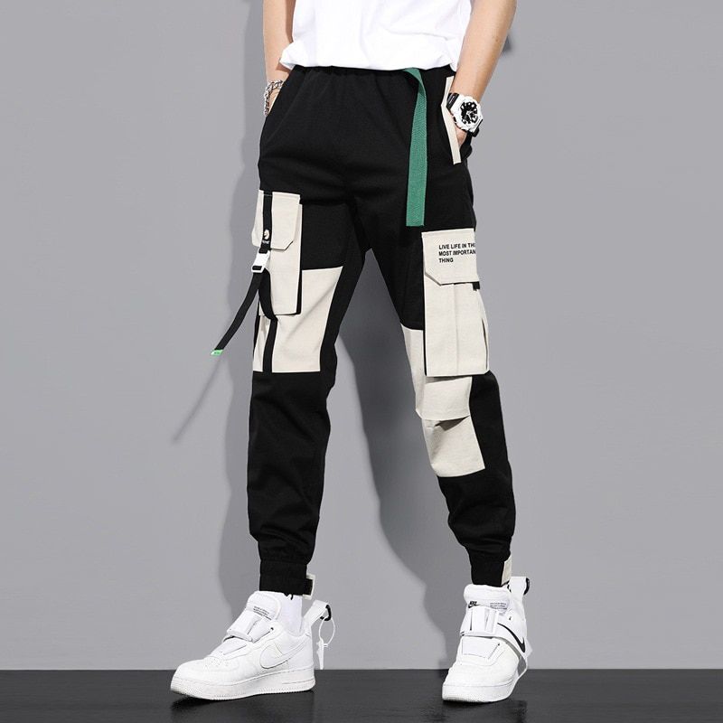 Cargo Pants Men Jogger Overalls Streetwear-Hop Casualckets and Ribbon Cotton Sweatpants Harajuku Functional Trousers Men