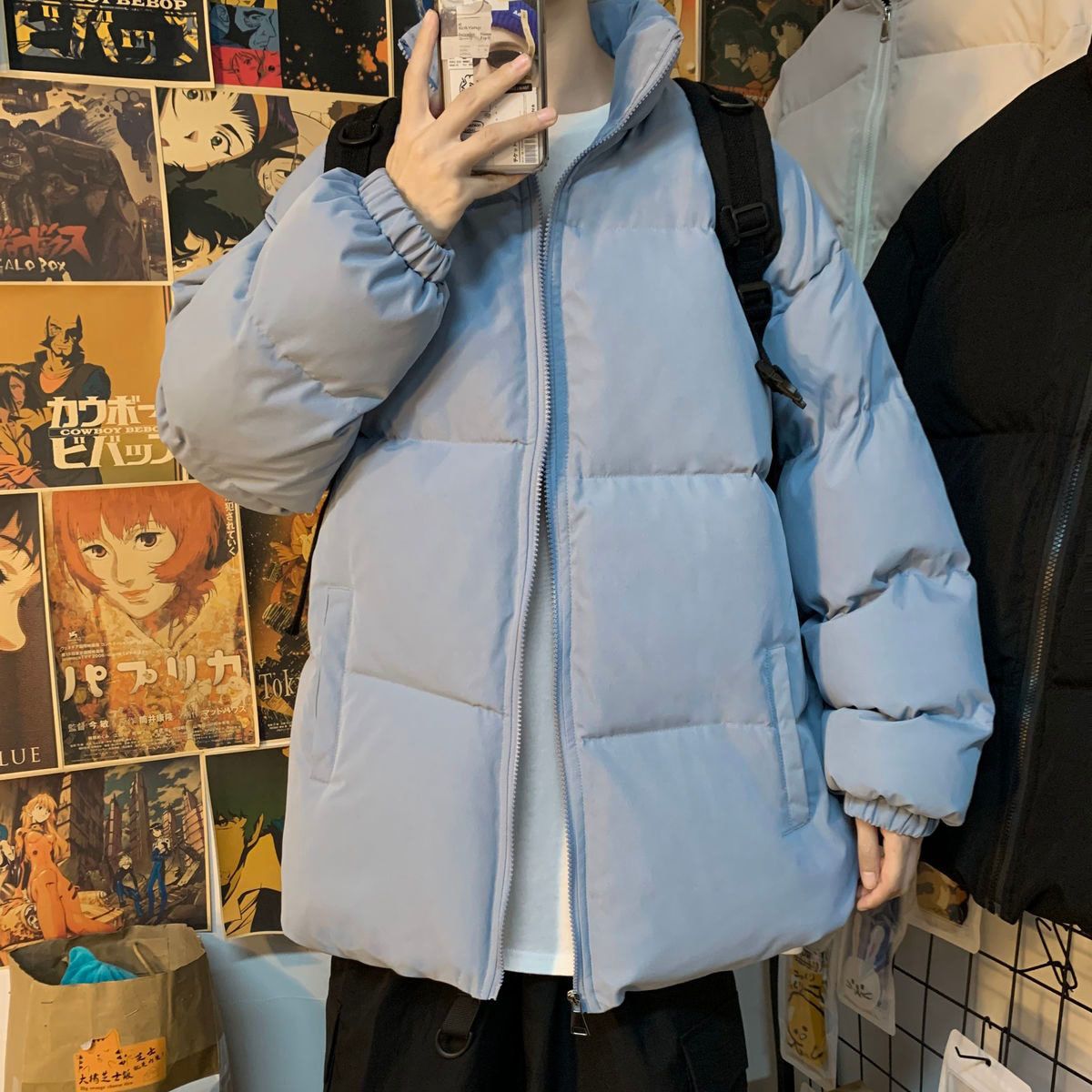 Stand Collar Warm Winter Men's Parkas Solid Color Men Harajuku Zipper Jacket Coats Korean Man Casual Parka