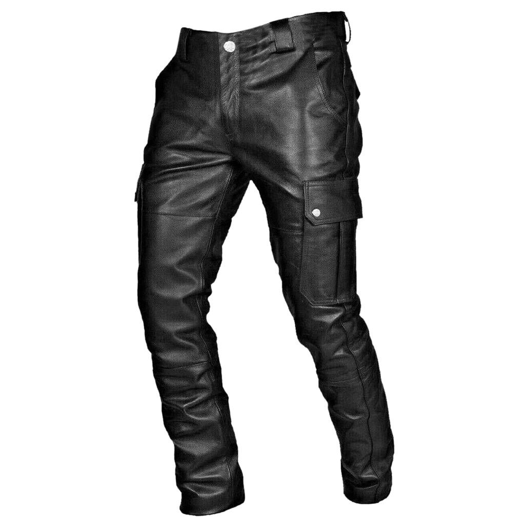 Man Retro Leather Motorcycle Street Pants Men's Autumn Winter PuRetro Goth Slim Casual  Long Pants Trousers Pantalon Homme