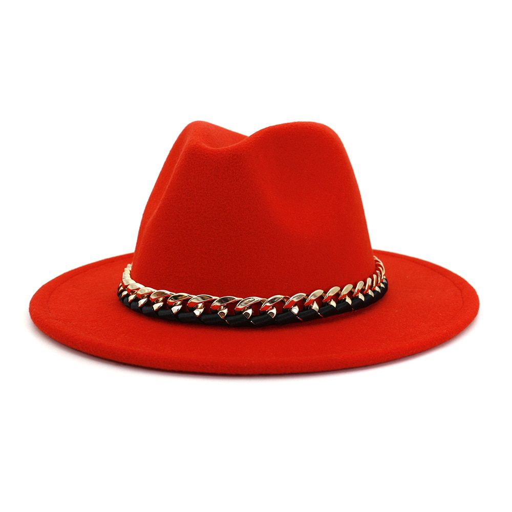 Women Fedora Wool Hat Autumn Winter Warm Triby Felt Hats top hat For Men Fashion Spring Royal Black  Jazz Hat With Chain HF30