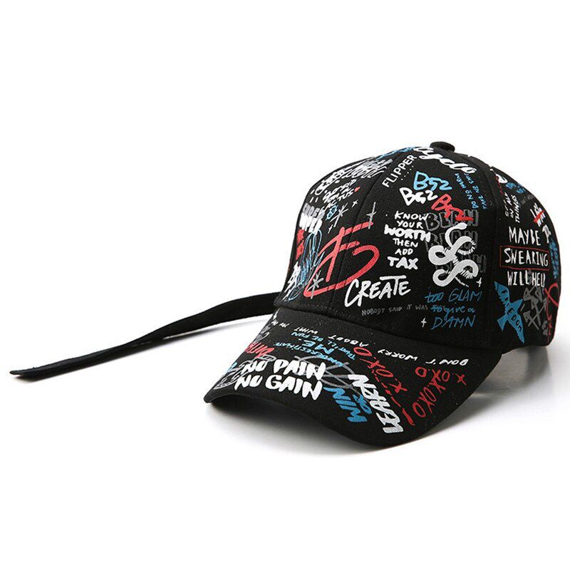 JNKET Graffiti Printing Parent-child Baseball Cap Long Strap Hip Hats Snapbacks Hats Outdoor Sunhat Casquette Letter
