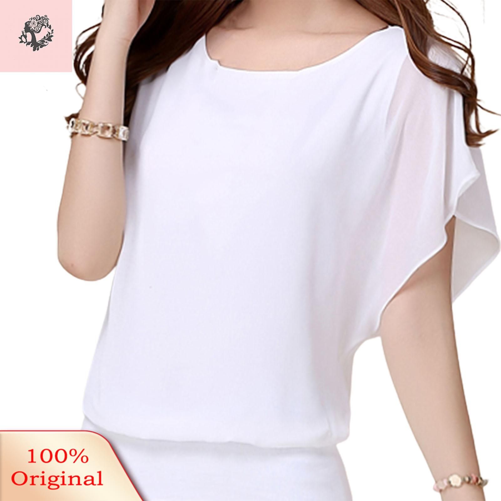 Sunnyheart Women T-shirt See-through Pure Color Ruffle Chiffon Lady Top