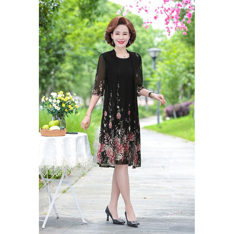 summer Net yarn 2 piece set dress cardigan women plus size 4xl 5xl  party midi flower dresses elegant vintage robe femme 2021