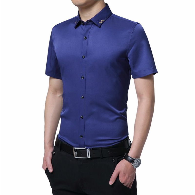 2019 New Men Dress Shirts Man Fashion Short Sleeve Slim Fit Good Quality Solid Male Social Shirt Plus Size 5XL