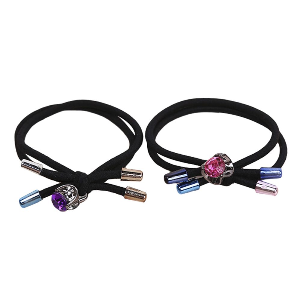 Double Layer Women Knot Hairband Rope Ring Rhinestone Elastic Ponytail Holder