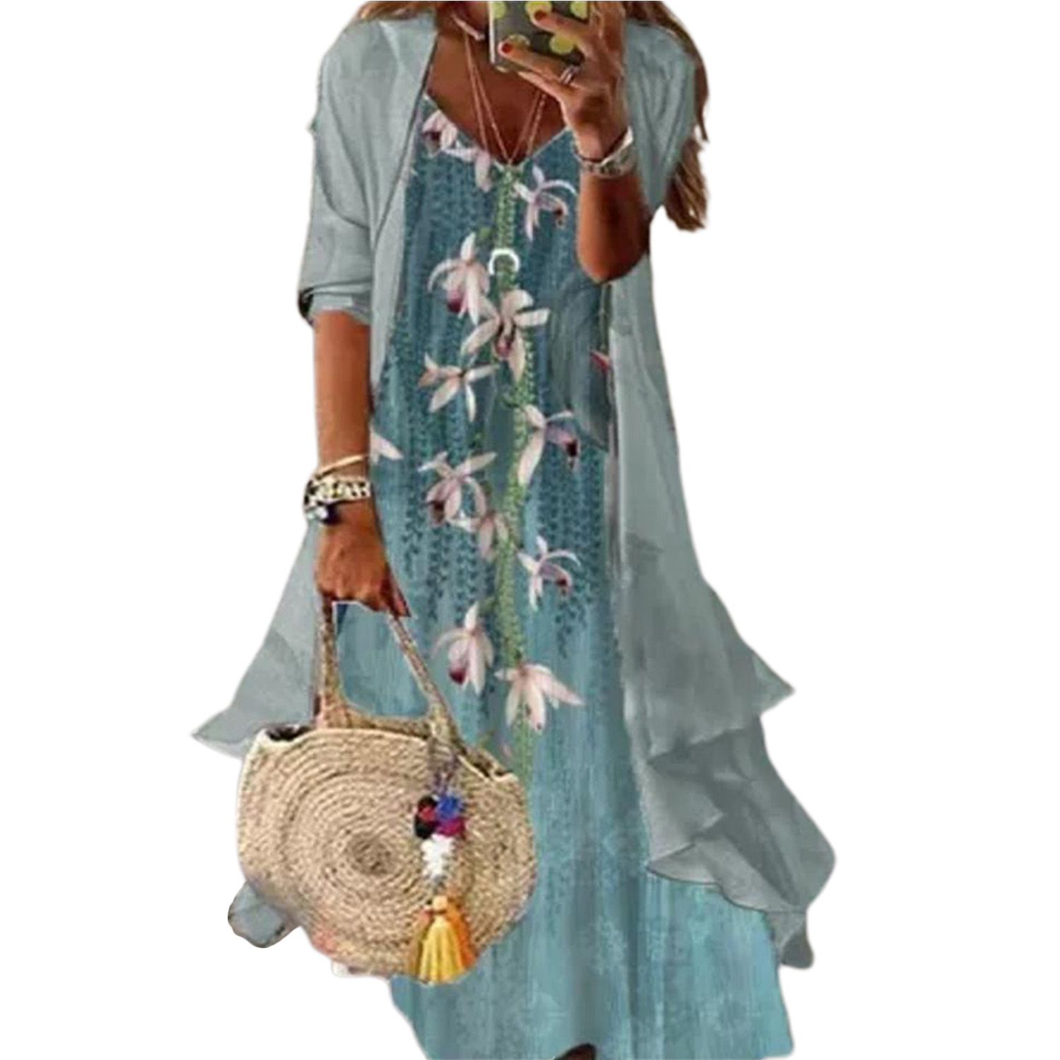 Lady Dress Loose Eye-catching Shawl Coat Included Spring Dress