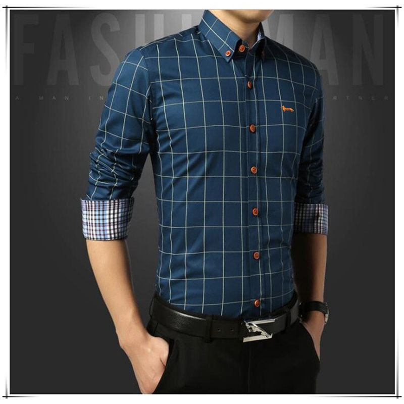 New Fashion Spring Casual Business Men Blouse Asia Size Plaid Long Sleeve Harmont Slim Fit Clothing Embroidery Blaine Shirt