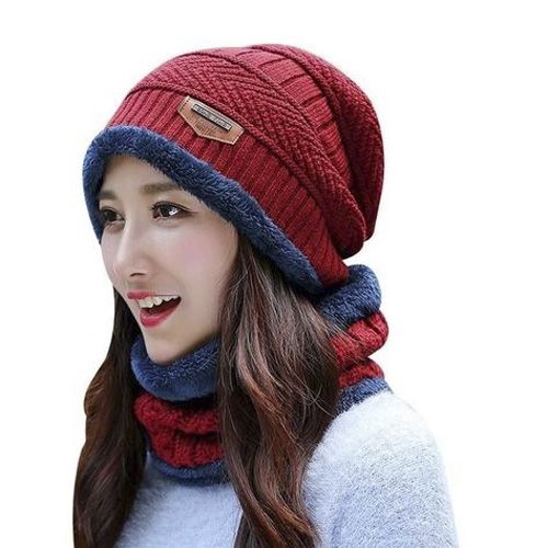Face Neck Warmer Knitted Hat Scarf Set Fur Wool Lining Thick Warm Knit Beanies Balaclava Winter Hat for Men