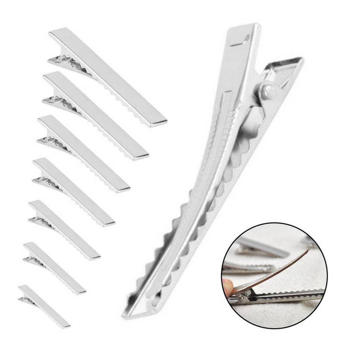 100x Alligator Blank Hair Clips Metal Croile Bow Prong Pinch Plain Silver