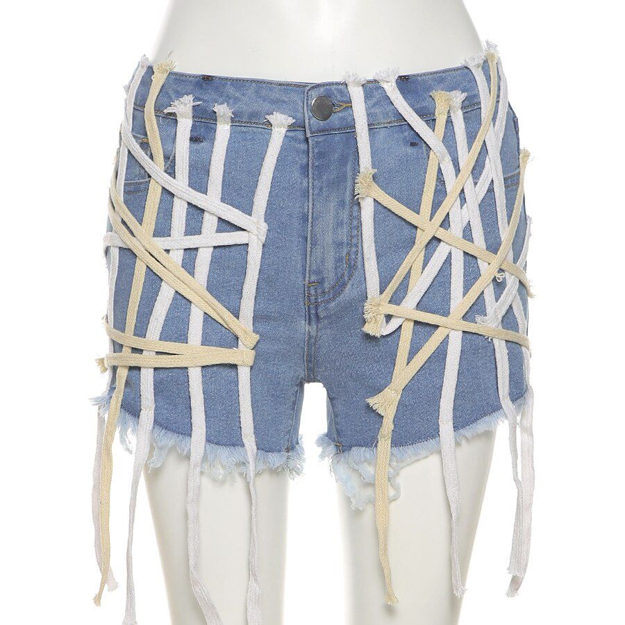 Sisterlinda Fashion Summer Lace-Up Mid Waist Harem Shorts Lady Pockets Zip Loose Mini Denim Shorts Women Streetwear Outfits