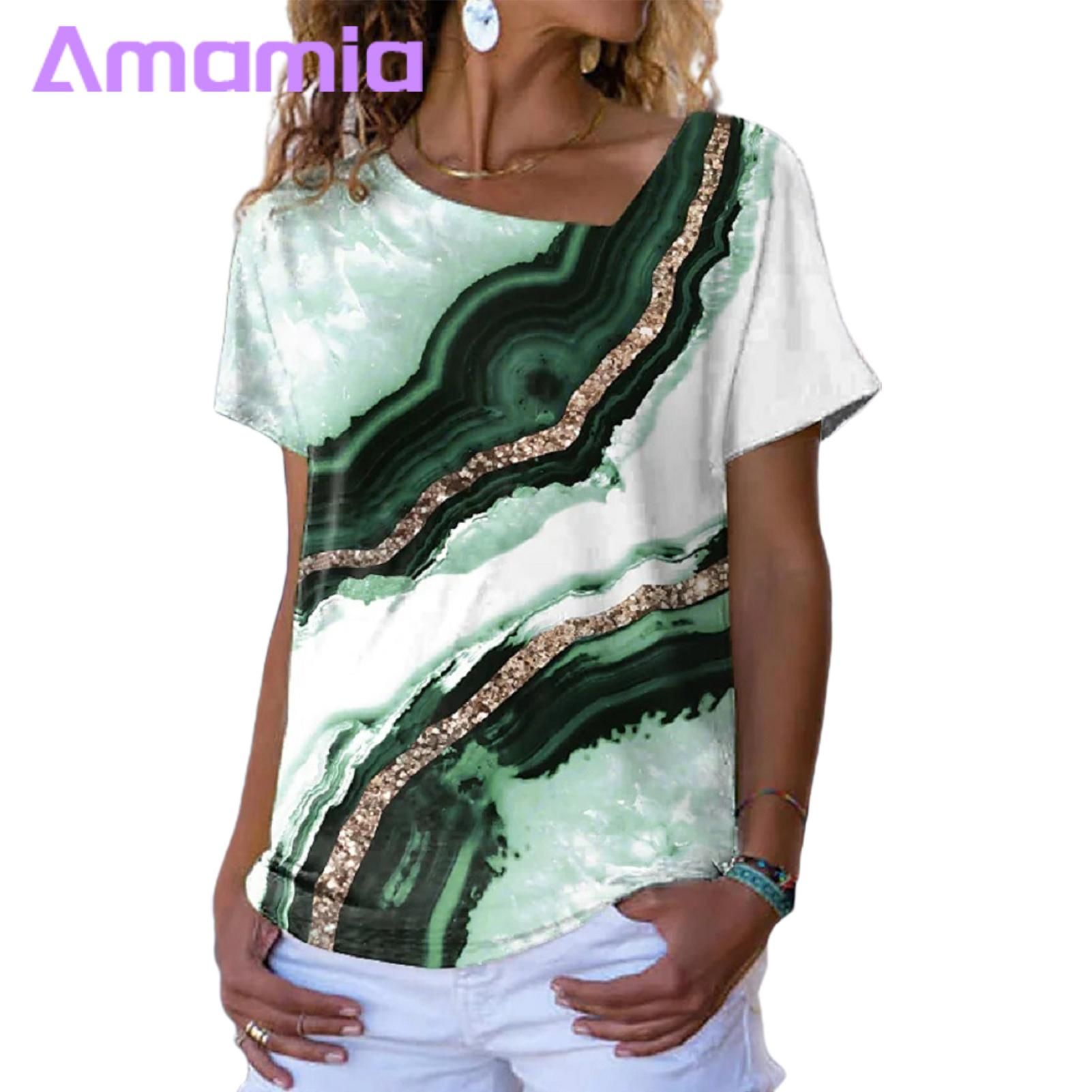 Amamia Women Top Colorful Print Stripe Printing V Neck Women Top