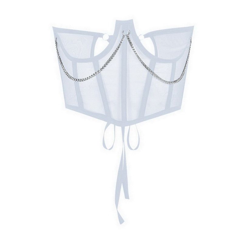 Mesh Corset Top Women Punk Style Metal Chains E Girl Clothes Sleeveless See Through Tank Tops
