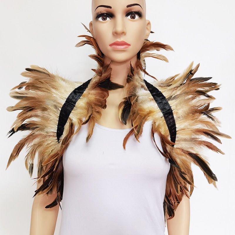 Feather Shrug Shawl Feather Fake Collar Shoulder Wrap Cape Gothic Collar with Ribbon Ties Cosplay Costume Party Scarf Women