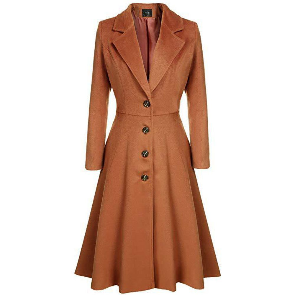 Winter Wool Warm Casual Office Ladies Over Size Women Long Trench Coats Slim Lapel Pleated Button Autumn Retro Female Overcoats