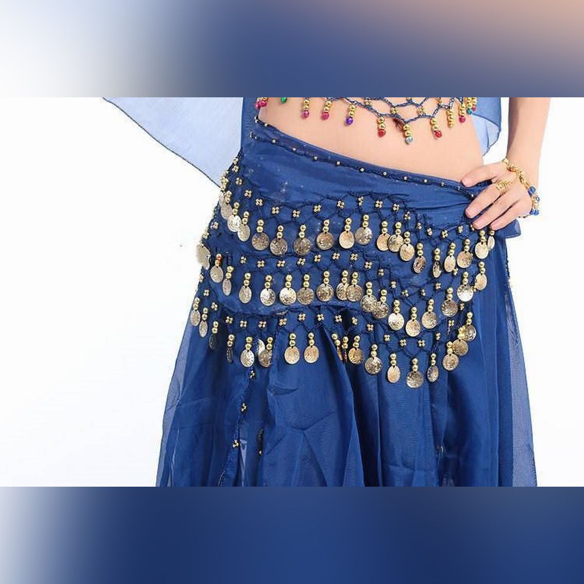 Buy Home Chiffon Dangling Gold Coins Belly Dance Hip Skirt Scarf Wrap Belt (Black)