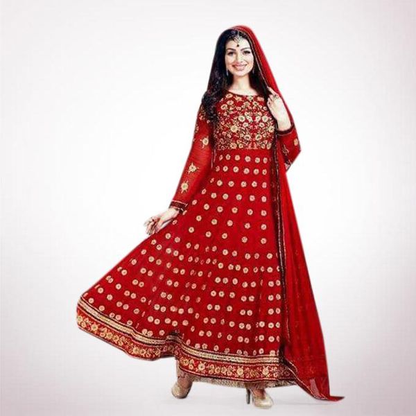 Unstiched Red  Georgette Gown For Women