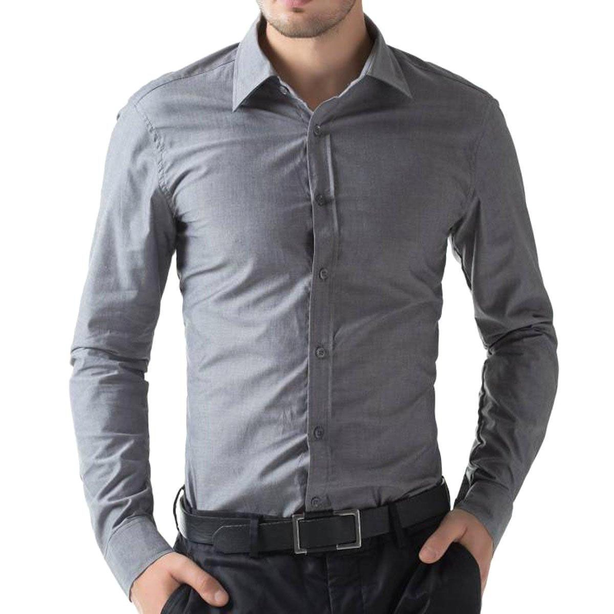 Grey Cotton Slim Fit Shirt for Men