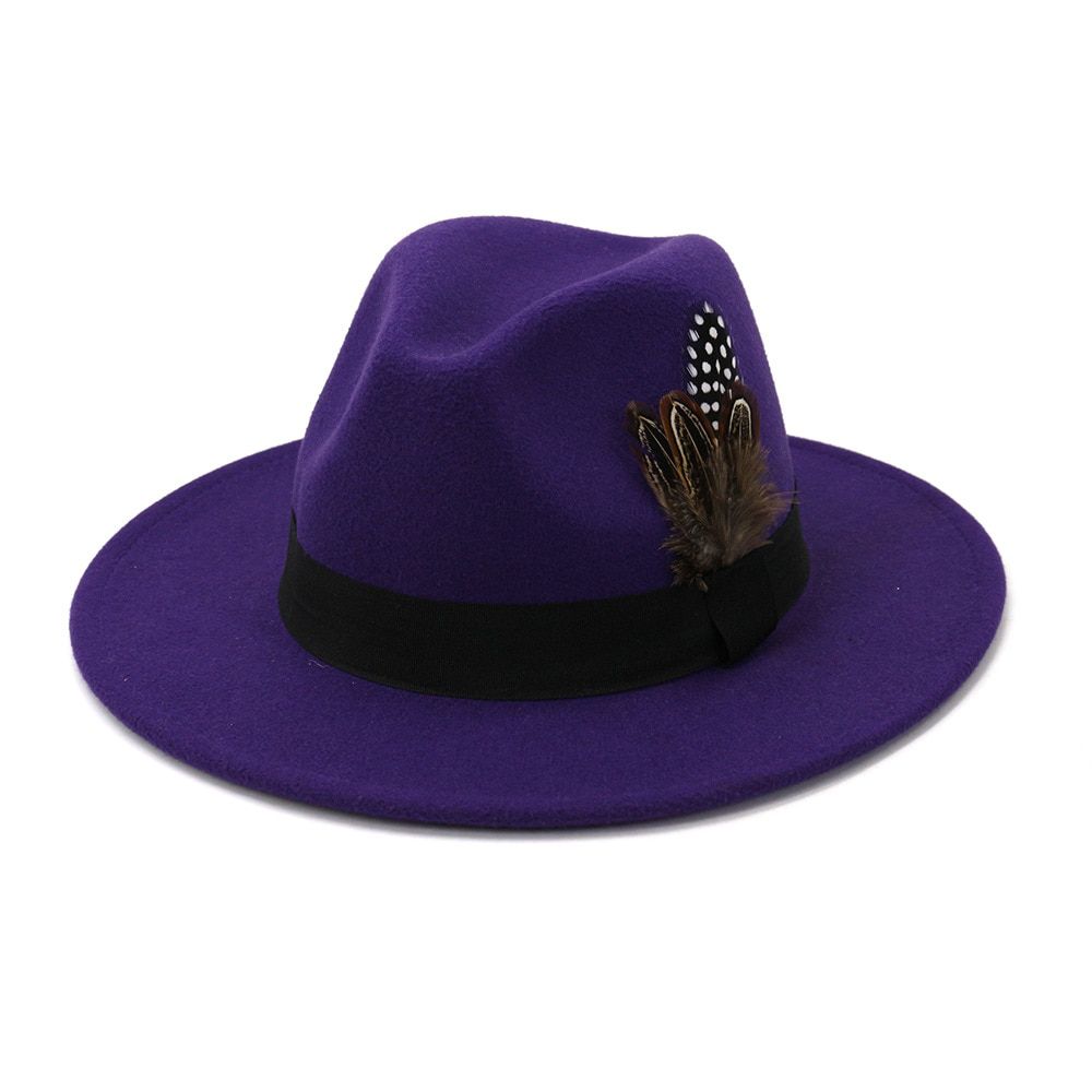 HOAREE White Wool Vintage Trilby Felt Fedora Hat with Feather Women Men Church Hats Wide Brim Male Female Autumn Jazz Caps