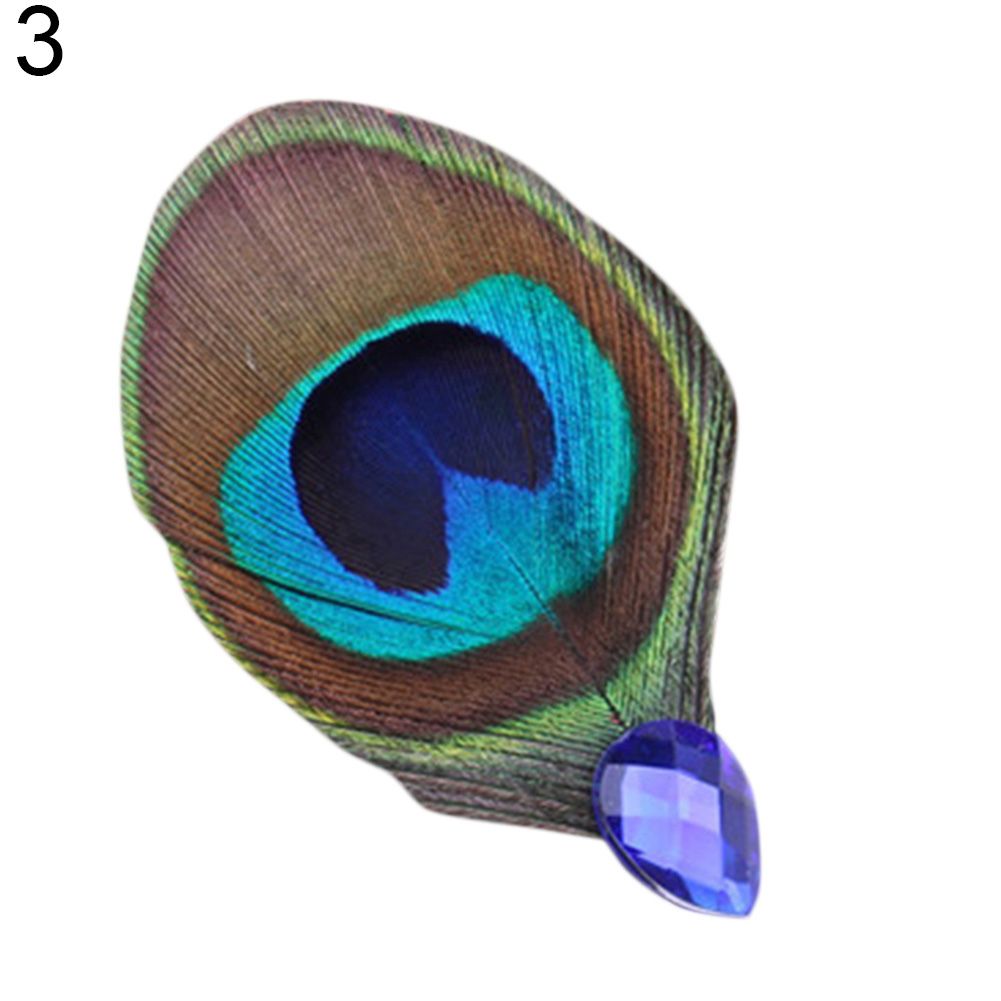 Non-Slip Ethnic Peacock Feather Hair Clip Faux Pearl Rhinestone Hairpin Headwear