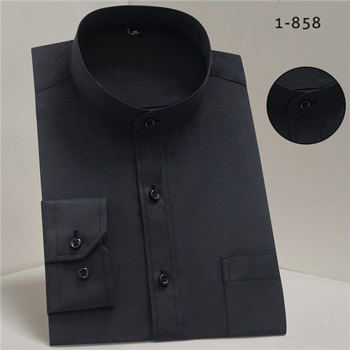 MandaBussiness Formal Shirts for Men Chinease Stand Collar Solid Plain White Dress Shirt Regular Fit Long Sleeve Male Tops