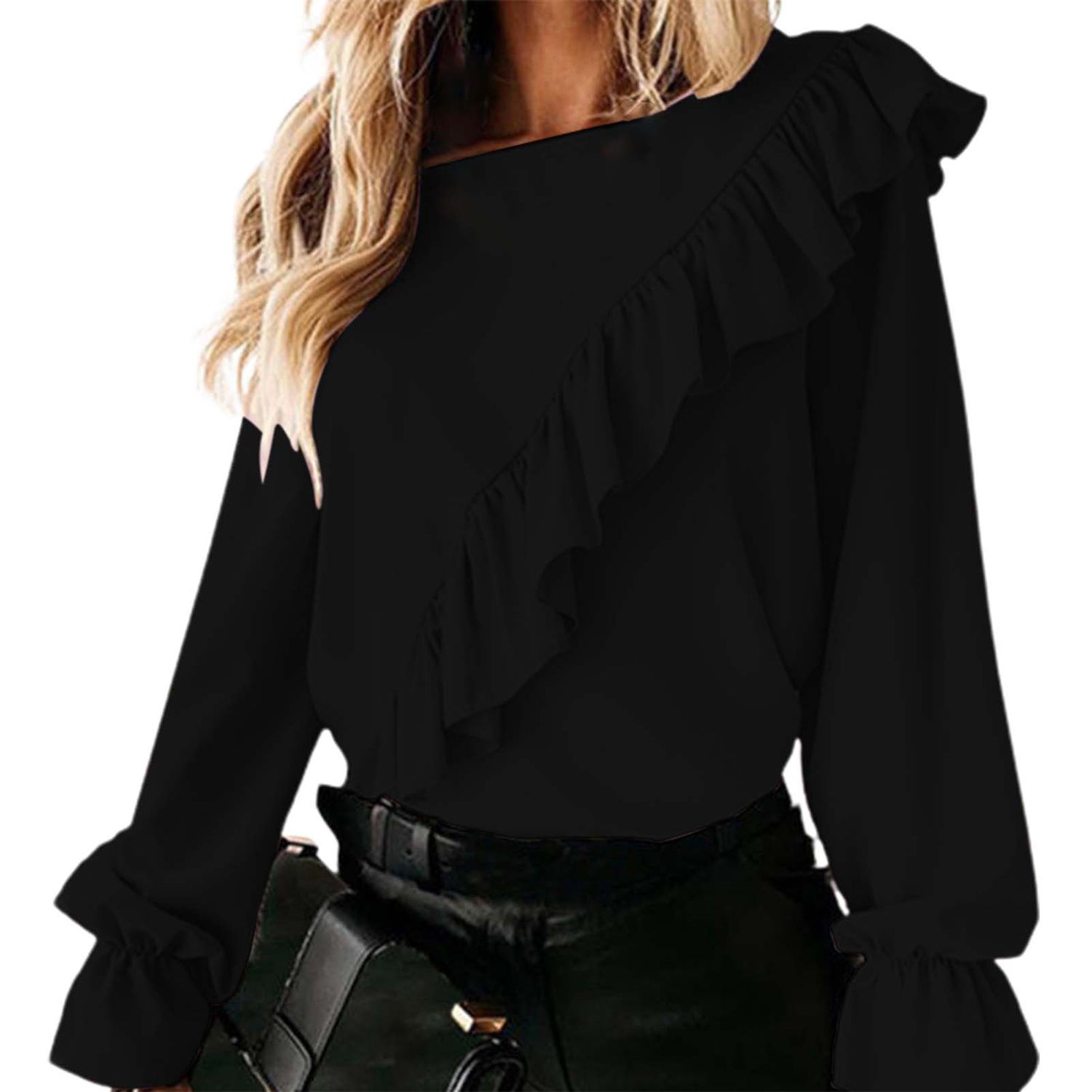 Women Blouse Solid Color Straight Type Design Comfy Blouse