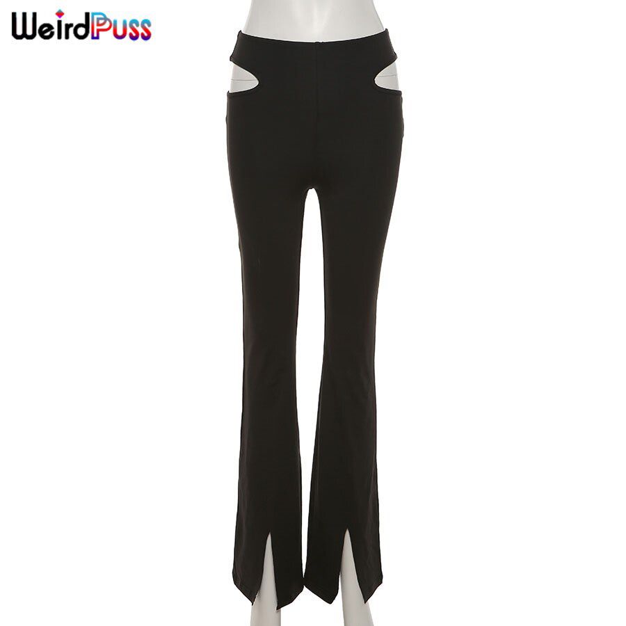 Weird Puss Cut High Waist Straight Pants Women Skinny Summer Split Trend Casual Streetwear Wide Thin Stretchy Trousers