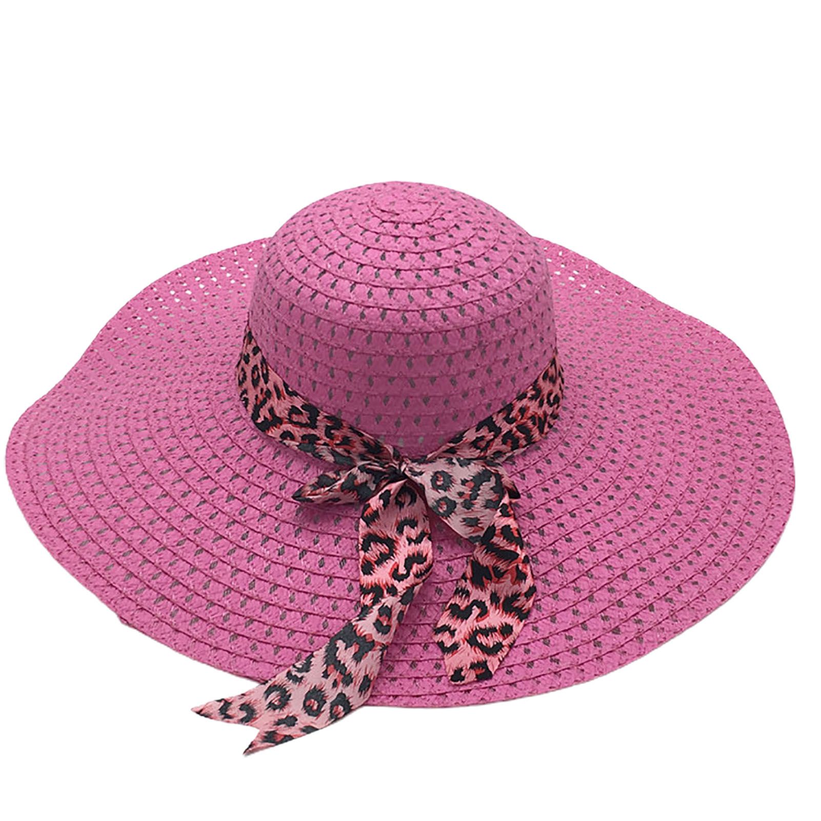Sun Straw Hat Sun Protection Leopard Bow Decor Sweet Beh Hat