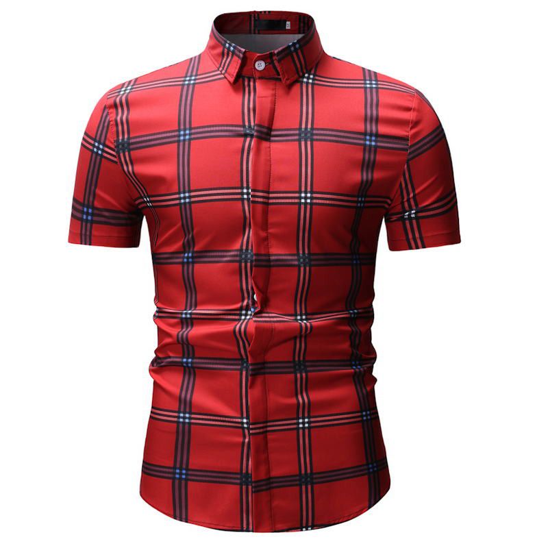 2021 Fashion Popular Plaid Design Short Shirts For Men Spring Summer Slim Fit Short Sleeve Male Shirt  YS20