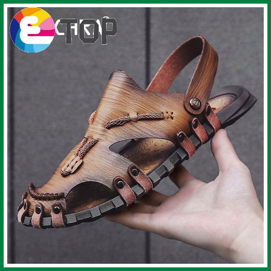 Summer Sandals Men Leather Slip On Casual Shoes Non Slip Beach Slippers For Men Big Size 38-47 Fashion Soft Sole Sandals Men Shoes