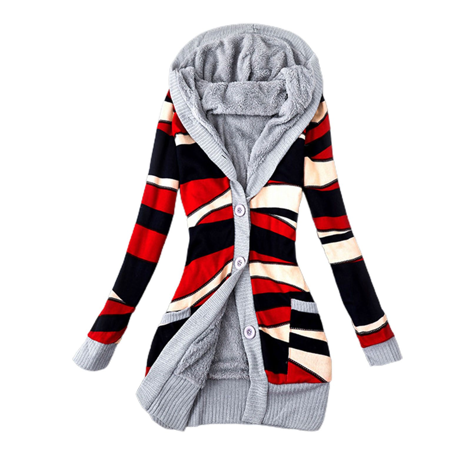 Sweater Coat Hooded Buttons Closure Hooded Plush Lining Sweater Cardigan