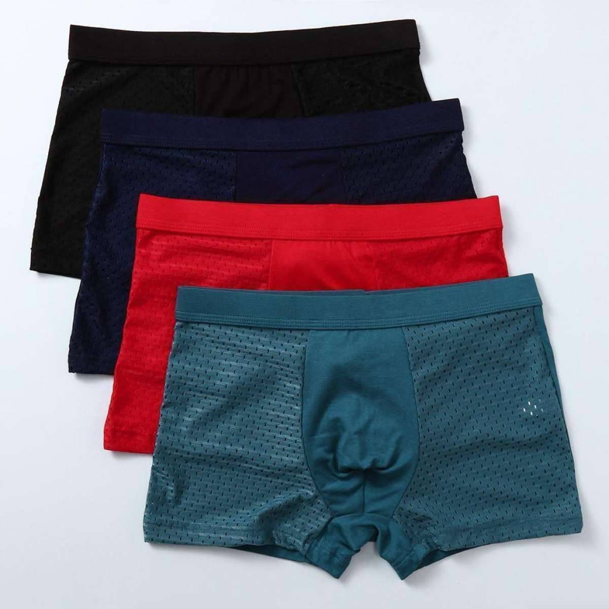4PC Men's Summer Hollow-out Stitching Sexy Comfortable Shorts Underpants