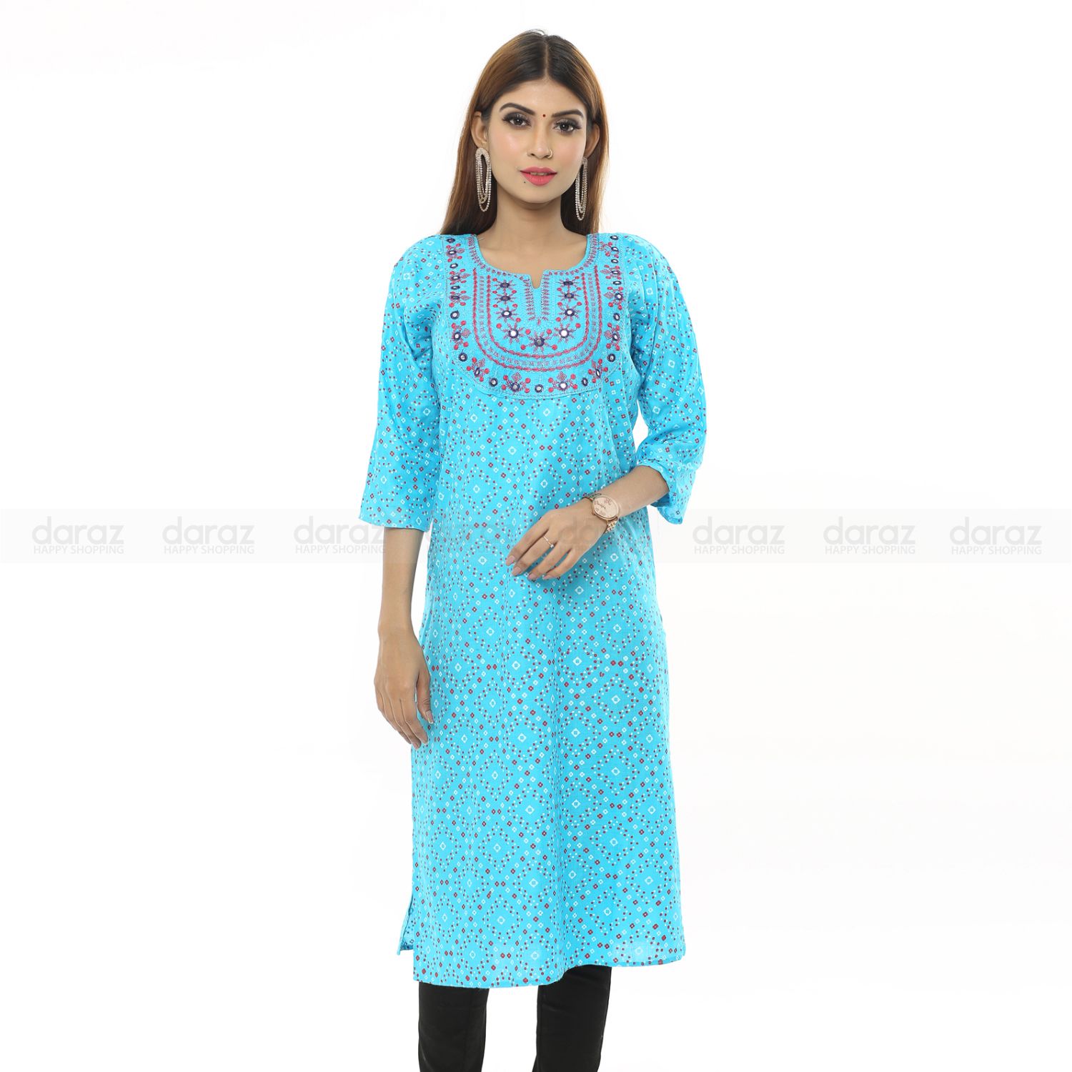 Readymade Stylish Fashionable Hot Kurti Kamiz For Girls Long Pure Soft Linen (1 Pcs) Shadamon Shop Gl-10 - Tops For Girls Long Kurti