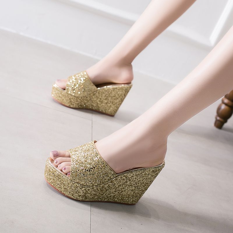 Women's Wedge Leisure Party Slippers with Sequined