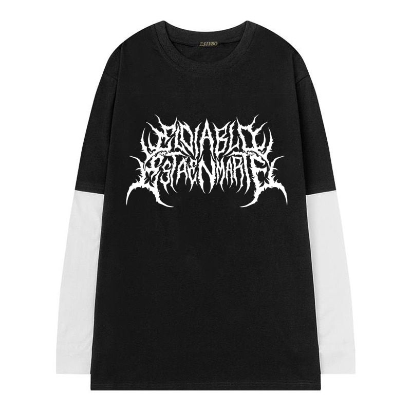Fake two Gothic men's T-shirt Harajuku Y2K Top Couples Retro Korean Harry Style Black Demon PuGothic Anime Print Dark Clothes