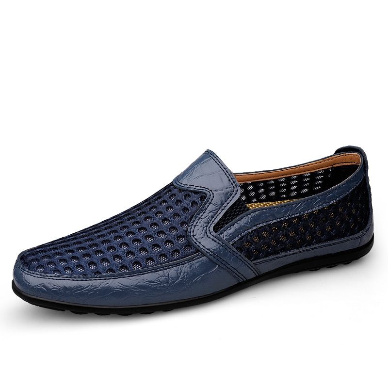 Summer Men Casual Shoes Leather Breathable Hollow Out Mens Loafers Moccasins Men Slip on Driving Shoes Plus Size 46