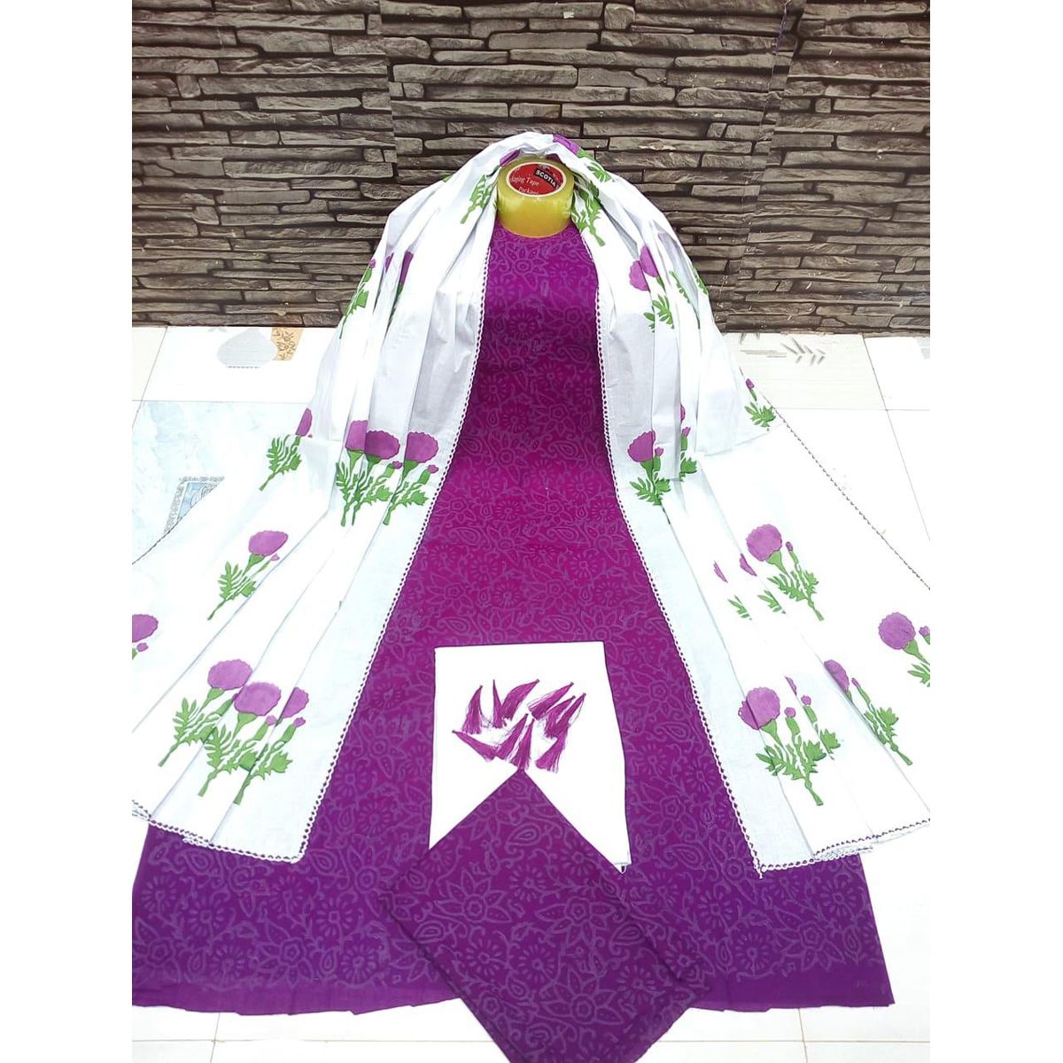 Unstitched Purple Color Cotton Screen Printed Salwar Kameez for Women